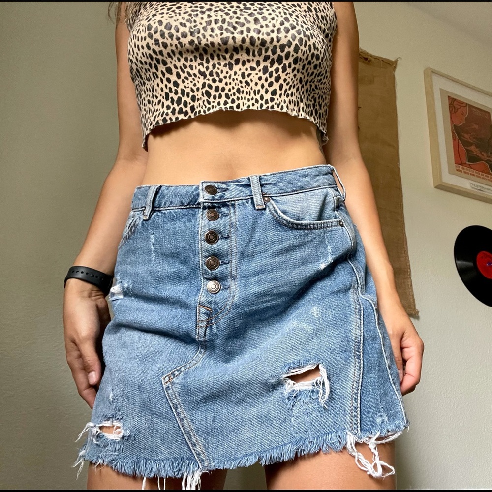 Free People Distressed Denim Skirt